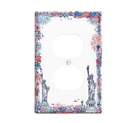 Estatua de la Libertad - Cubiertas dúplex para pared, diseño patriótico de fuegos artificiales y estrellas, día de la independencia, placas faciales de plástico rojo de tamaño estándar para enchufes