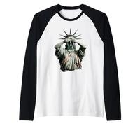 Estatua de la Libertad cubriendo su Rostro en vergüenza Caos político Camiseta Manga Raglan
