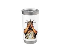 Estatua de la Libertad cubriendo su rostro en vergüenza caos político Vaso térmico de acero inoxidable de doble pared