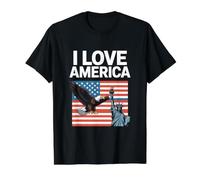Estatua de la Libertad de águila I Love America Camiseta gráfica económica, Hombre, Negro, L