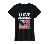 Estatua de la Libertad de águila I Love America Camiseta gráfica económica, Mujer, Negro, L