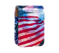 Estatua de la Libertad de la Bandera Americana con perro, estuche portátil para viajes, mini caja de almacenamiento de lápiz labial con espejo para mujeres y mujeres, bolsa de cosméticos de cuero, Varios colores, 9.5x2x7 cm/3.7x0.8x2.7 in
