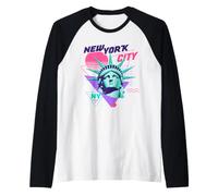 Estatua De La Libertad De La Ciudad De Nueva York Retro Vaporwave Estética Camiseta Manga Raglan