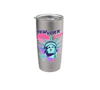 Estatua De La Libertad De La Ciudad De Nueva York Retro Vaporwave Estética Vaso térmico de acero inoxidable de doble pared