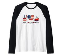 Estatua de la Libertad de Nueva York con Bandera de Estados Unidos y Amor de la Paz Camiseta Manga Raglan