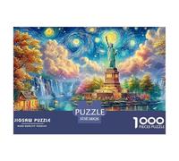 Estatua de la Libertad en Escena de Estilo Nocturno Estrellado Puzzle De 1000 Piezas Arquitectura fantasía Excelente Regalo para Ancianos, Mayores, Adultos Y Niños 38x26cm/1000pcs
