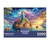 Estatua de la Libertad en Glowing Island al crepúsculo Puzzle De 1000 Piezas Arquitectura fantasía Hombres, Mujeres, Ancianos Y Mayores 38x26cm/1000pcs