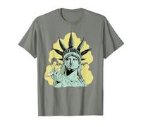 Estatua de la Libertad para Fumar Marihuana Chilling Weed Stoner 420 Camiseta, Hombre, Verde Militar Jaspeado, 3XL