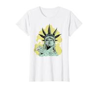 Estatua de la Libertad para Fumar Marihuana Chilling Weed Stoner 420 Camiseta, Mujer, Blanco, XS