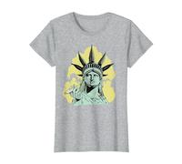 Estatua de la Libertad para Fumar Marihuana Chilling Weed Stoner 420 Camiseta, Mujer, Gris Jaspeado, S
