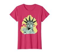 Estatua de la Libertad para Fumar Marihuana Chilling Weed Stoner 420 Camiseta, Mujer, Rojo Jaspeado, 3XL