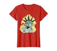 Estatua de la Libertad para Fumar Marihuana Chilling Weed Stoner 420 Camiseta, Mujer, Rojo, S