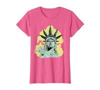Estatua de la Libertad para Fumar Marihuana Chilling Weed Stoner 420 Camiseta, Mujer, Rosa Jaspeado, XS