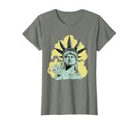 Estatua de la Libertad para Fumar Marihuana Chilling Weed Stoner 420 Camiseta, Mujer, Verde Militar Jaspeado, M