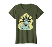 Estatua de la Libertad para Fumar Marihuana Chilling Weed Stoner 420 Camiseta, Mujer, Verde Oliva, XXL