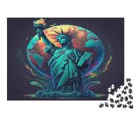 Estatua de la Libertad Puzzle de 1000 Piezas Juego de Puzzle 1000 Piezas Papel para Adultos Fondo Globo Puzzle para Toda la Familia Relajación Decoración 52x38cm/1000pcs