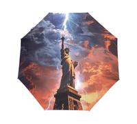 Estatua De La Libertad Retro De Dibujos Animados Paraguas Plegable Automático Paraguas de Viaje Mujer Niño Niña Protección UV Resistencia Viento Impermeable