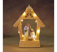 Estatua de la Sagrada Familia | Escenas de mesa de belén | Juego de belén estable con luces | Escena de pesebre de la Sagrada Familia | Decoración interior del hogar | Escena de Belén de Navidad para
