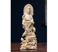 Estatua de la Señora Buda Kuan Yin para la Buena Suerte, Diosa Guanyin de la Misericordia, Hecha de Marfil, artesanía Budista tibetana, Escultura Tallada a Mano para meditación Zen, decoraci