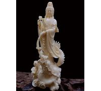 Estatua de la Señora Buda Kuan Yin para la Buena Suerte, Diosa Guanyin de la Misericordia, Hecha de Marfil, artesanía Budista tibetana, Escultura Tallada a Mano para meditación Zen, decoraci