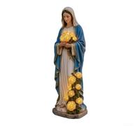 Estatua de la Virgen María con rosas LED, luz de jardín, figura de resina de Virgen María con flores LED brillantes, luz de Virgen María alimentada por energía solar para patio al aire libre, 7,2 x