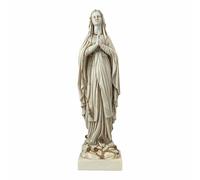 Estatua de la Virgen María Nuestra Señora, escultura de mármol fundido griego hecha a mano, decoración religiosa con acabado de pátina, 15.75 pulgadas de alto