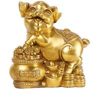 Estatua de latón Chino Ornamento Feng Shui Cerdo con Cuenca del Tesoro/RU Yi Figuras Escultura Riqueza Prosperidad decoración del hogar Oficina Regalo