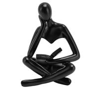 Estatua de Lectura de Pensador de Resina, Adorno de Figura Sentada, para Decoración de Gabinete de Sala de Estar y Dormitorio (Black)