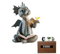 - Estatua de libro de lectura: escultura mítica de animales jóvenes con diseño de libro de cuentos de hadas, obra de arte intrincadamente tallada en resina, adorable acento de cuento de hadas