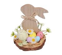 Estatua de liebre de madera, decoración de Pascua, escultura de animales de madera tallada a mano, adorno para festival, estante de mesa, chimenea, liebre de madera de Pascua