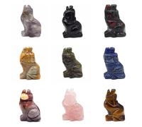 Estatua de lobo tallada en piedra natural, colección de figuras talladas, adorno de habitación, figura de cristal para decoración del hogar, jaspe de sangre de dragón