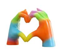 Estatua de mano colorida, arte de resina artesanal, 14.9 x 11.8 x 6.4 cm, estatua estética de dedo de amor plateado con plateado, escultura de mano de corazón en forma de corazón, llamas para el escri