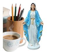 Estatua de María - Figura de resina de 12 cm | Decoración de repisa religiosa pintada a mano | del Hogar Sagrado | Estatua de María para el hogar, dormitorio, sala de estar, repisa, decoración