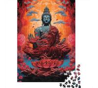 Estatua de Meditación Zen Puzzle de 1000 Piezas Puzzle para Adultos Papel Loto Rojo Ambiente Relax Decoración Regalo 38x26cm/1000pcs