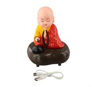 Estatua de monje pequeño asintiendo recargable por USB con 6 canciones, luz colorida y volumen ajustable, adorno de decoración del hogar para sala de estar, escritorio o automóvil (11 x