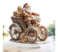Estatua de Papá Noel - Adorno de Papá Noel 2D en Acrílico Scooter con Figura de Pan de Jengibre, Decoración Navideña Creativa con Base de Base, Pequeña Escultura Festiva | Para Decoración Interior