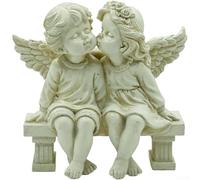 Estatua de pareja de ángeles besándose, decoración de jardín de resina pintada a mano con estilo europeo, romántica para el día de San Valentín, hogar y boda (blanco antiguo)