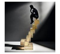 Estatua de pensador decorativa, estatua de hombre pensante de 12 pulgadas, estatua de pensador sentado en escaleras de cristal, esculturas, figura coleccionable, decoración del hogar, decoración de la