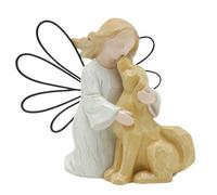 Estatua de perro ángel | Estatua de cachorro abrazando niña de resina - Figura esculpida pintada a mano para amantes de las mascotas dueños de perros