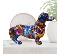 Estatua de perro de graffiti | Figura artística de perro salchicha | Figura creativa de perro salchicha de graffiti, figura colorida de perro, escultura de animal artesanal, figura de perro para