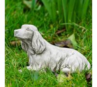 Estatua de piedra de Cocker Spaniel pequeña | Animal Dog Outdoor Garden Ornamento Decoración del hogar, 15 cm de largo, gris