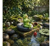 Estatua de rana flotante realista hecha de resina para jardín, estanque, agua, paisaje, decoración, adorno de césped al aire libre, efecto visual dinámico (B)