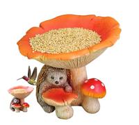 Estatua de resina con alimentador de aves - Resina 9.3x9.5x10cm | Hedgehog Mushroom Figura Escultura | Alimentador al aire libre de ahorro de espacio para pájaros, ardillas, conejos | Jardín, Césped