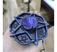 Estatua de resina con diseño de flor púrpura de pentagrama y estrella de pentagrama, base de bola de cristal, potenciador de energía, accesorios de ritual, decoración del hogar, azul