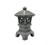 Estatua de resina con energía solar de farol de pagoda en gris para camas de jardín de estilo japonés y decoración de patio, 34 cm de profundidad