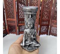 Estatua de resina de Buda sentado de 4.7 pulgadas para manualidades, base de bola de cristal, figura de Fengshui, adornos de exhibición para esfera de 6 a 10 cm, color plateado
