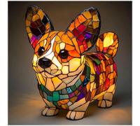 Estatua de resina de corgi de pie con luz LED nocturna: figura creativa de animal, decoración artística para el hogar y el escritorio.