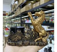 Estatua de resina de dos caballos galopando en la gran pared, base de bola de cristal, riqueza de la suerte, adorno Fengshui, caballo al éxito, decoración del hogar, oro (sin bola)