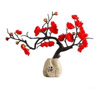 Estatua de resina de estilo chino, adorno floral hecho a mano para decoración del jardín del hogar, elegante figura roja, rosa y blanca para sala de estar, oficina, boda (Wu + rojo)