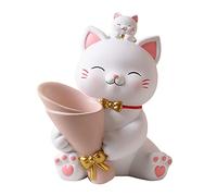 Estatua de Resina de Gato de la Suerte con Maceta y florero para Decorar Dormitorio y hogar. Diseño único con Lazo.